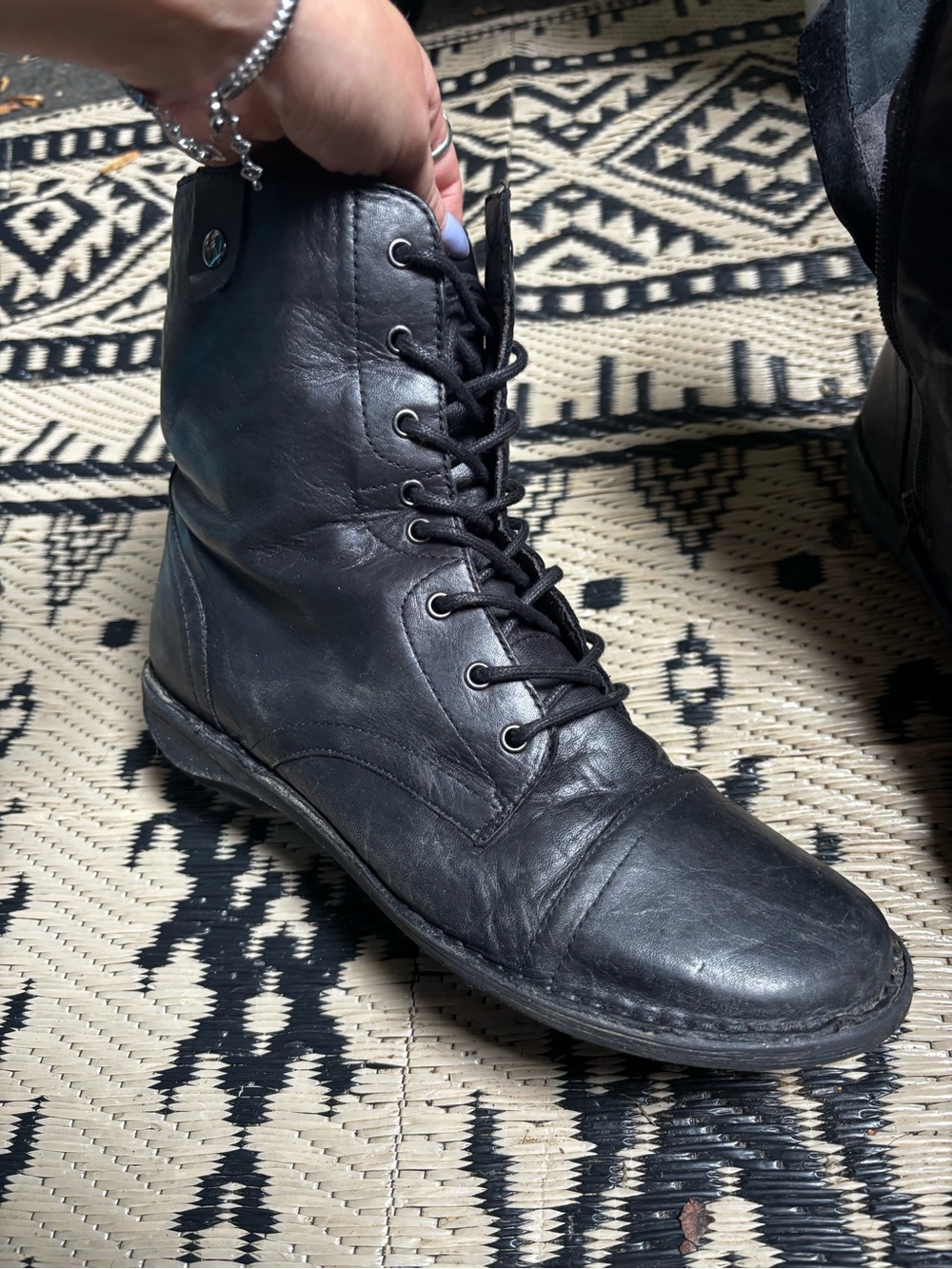 Miz Mooz Black Leather Lace-Up Women's Combat Boots